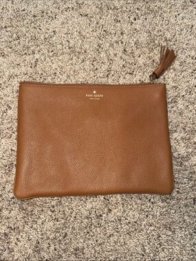 kate spade Tan Pebbled Leather Tassel Zip Pouch